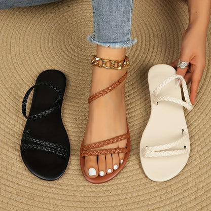Damen Geflochtene Flachsandalen – Elegante Sommer-Strandschuhe im Boho-Stil