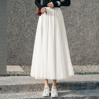 Eleganter Damen Tüllrock – langer A-Linien Maxirock mit elastischem Bund – stilvoller Tutu Mesh Skirt für Frühling und Sommer