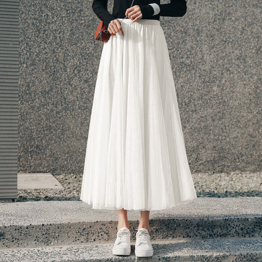 Eleganter Damen Tüllrock – langer A-Linien Maxirock mit elastischem Bund – stilvoller Tutu Mesh Skirt für Frühling und Sommer