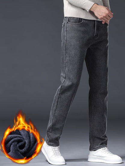 Herren Jeans Hose Grau Slim Fit Gefütterte Winterhose