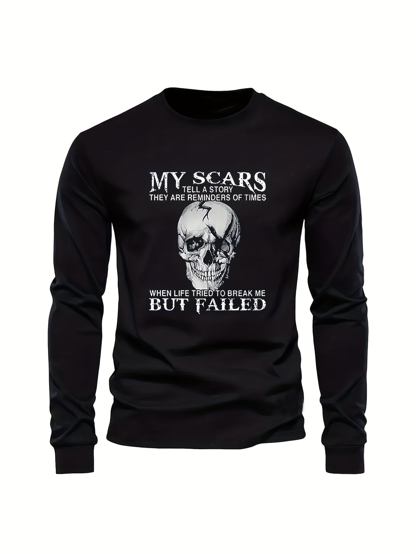 Herren Langarmshirt mit Totenkopf-Druck und Spruch