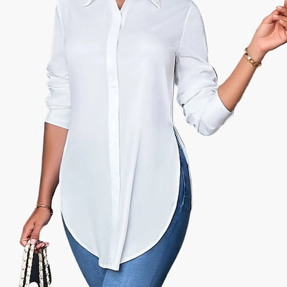 Damen Langarm Bluse Elegant Business Freizeit Hemd Blusenshirt