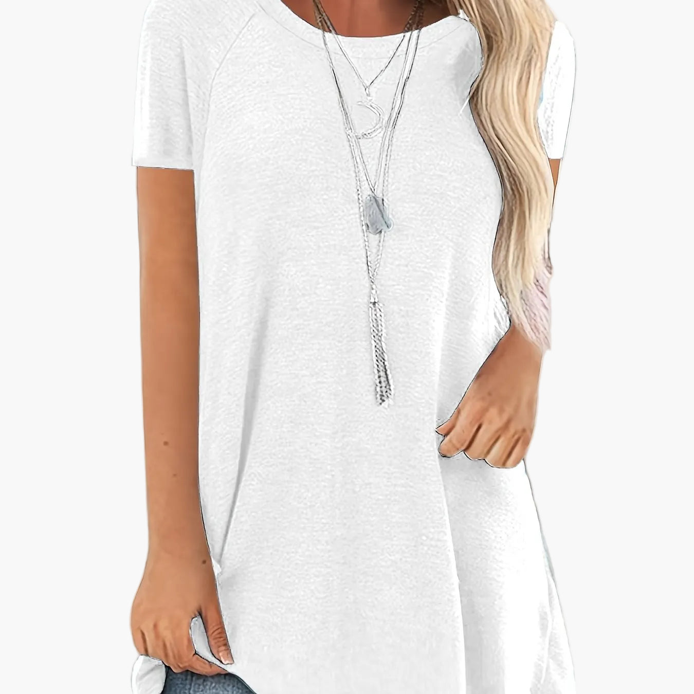 Damen Tunika T-Shirt mit kurzen Ärmeln und lockerem Schnitt – Bequemes Freizeit-Oberteil für Alltag und Büro