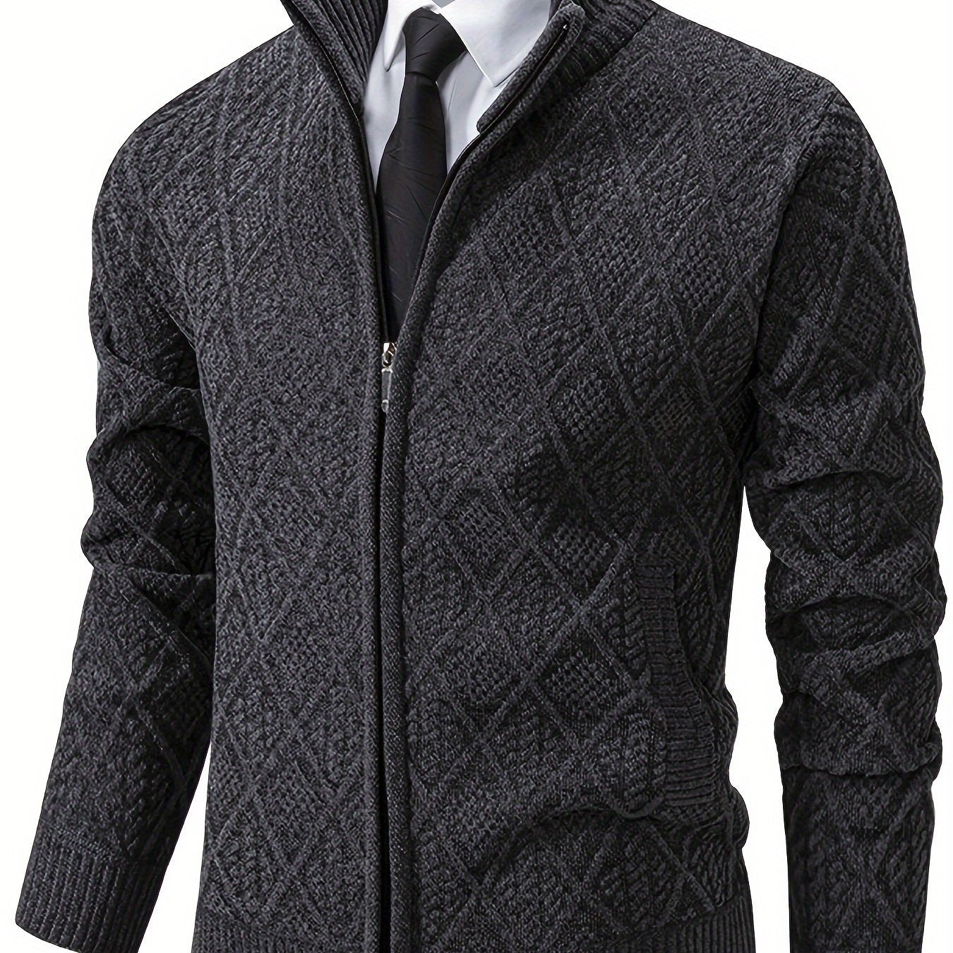 Herren Strickjacke Rautenmuster Stehkragen Reißverschluss Feinstrick Casual