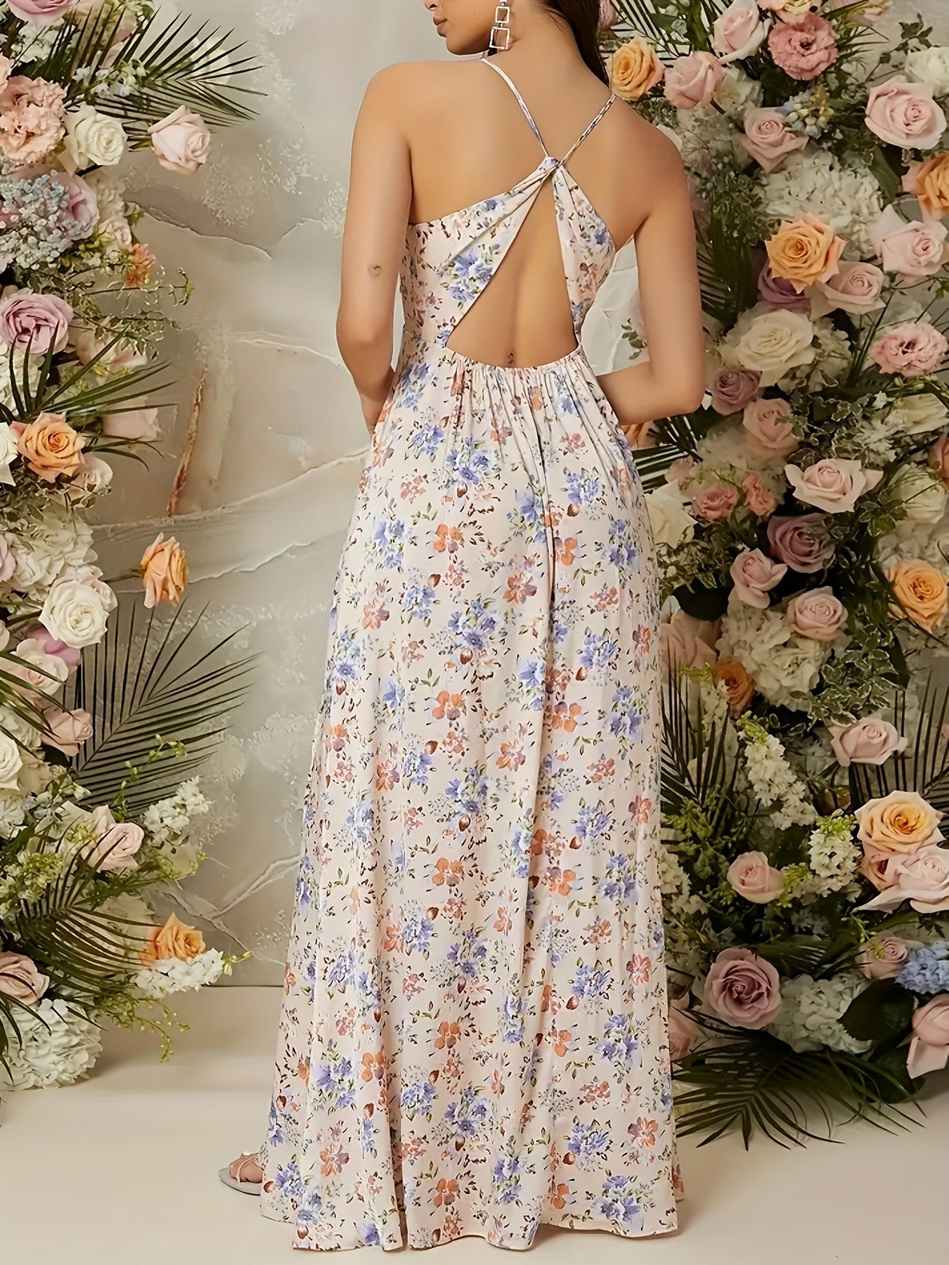 Damen Elegantes Maxikleid mit Blumenmuster und Schlitz – Perfekt für Hochzeiten & Sommerfeste