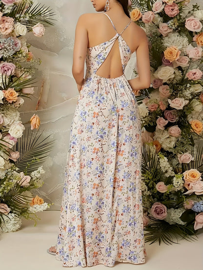 Damen Elegantes Maxikleid mit Blumenmuster und Schlitz – Perfekt für Hochzeiten & Sommerfeste