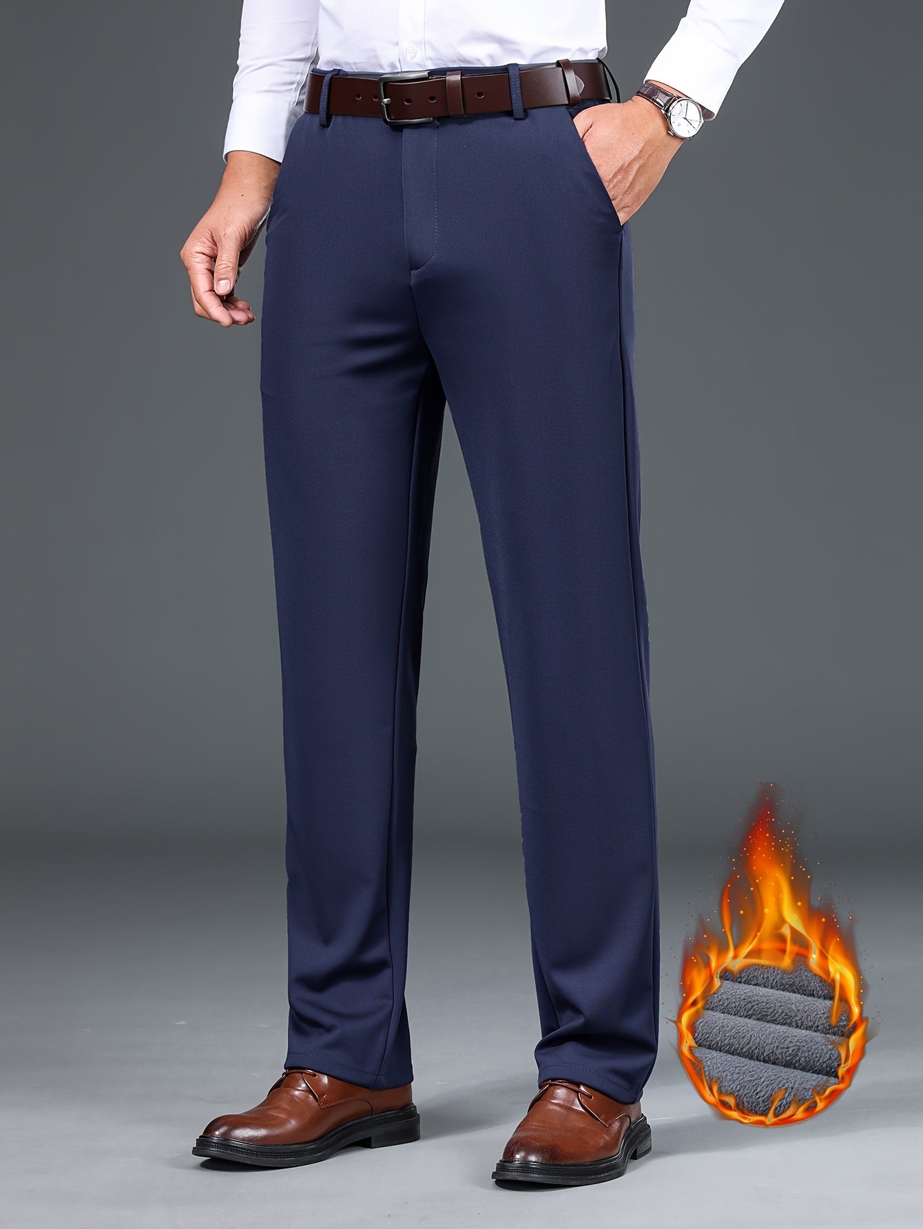 Herren Winterhose Business-Casual mit weichem Futter Grau
