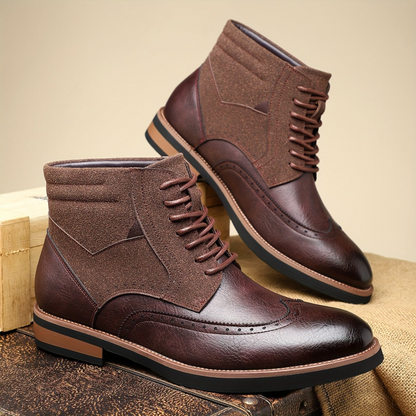 Herren Brogue Stiefel mit Schnürung, Ankle-High, Zweifarbiger Look