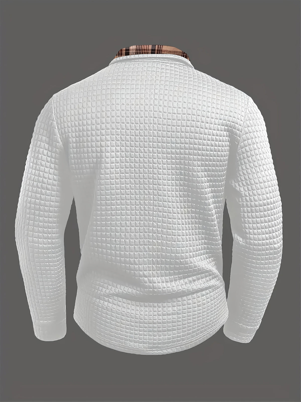 Herren Langarmshirt Waffelstruktur Karierter Kragen Grün