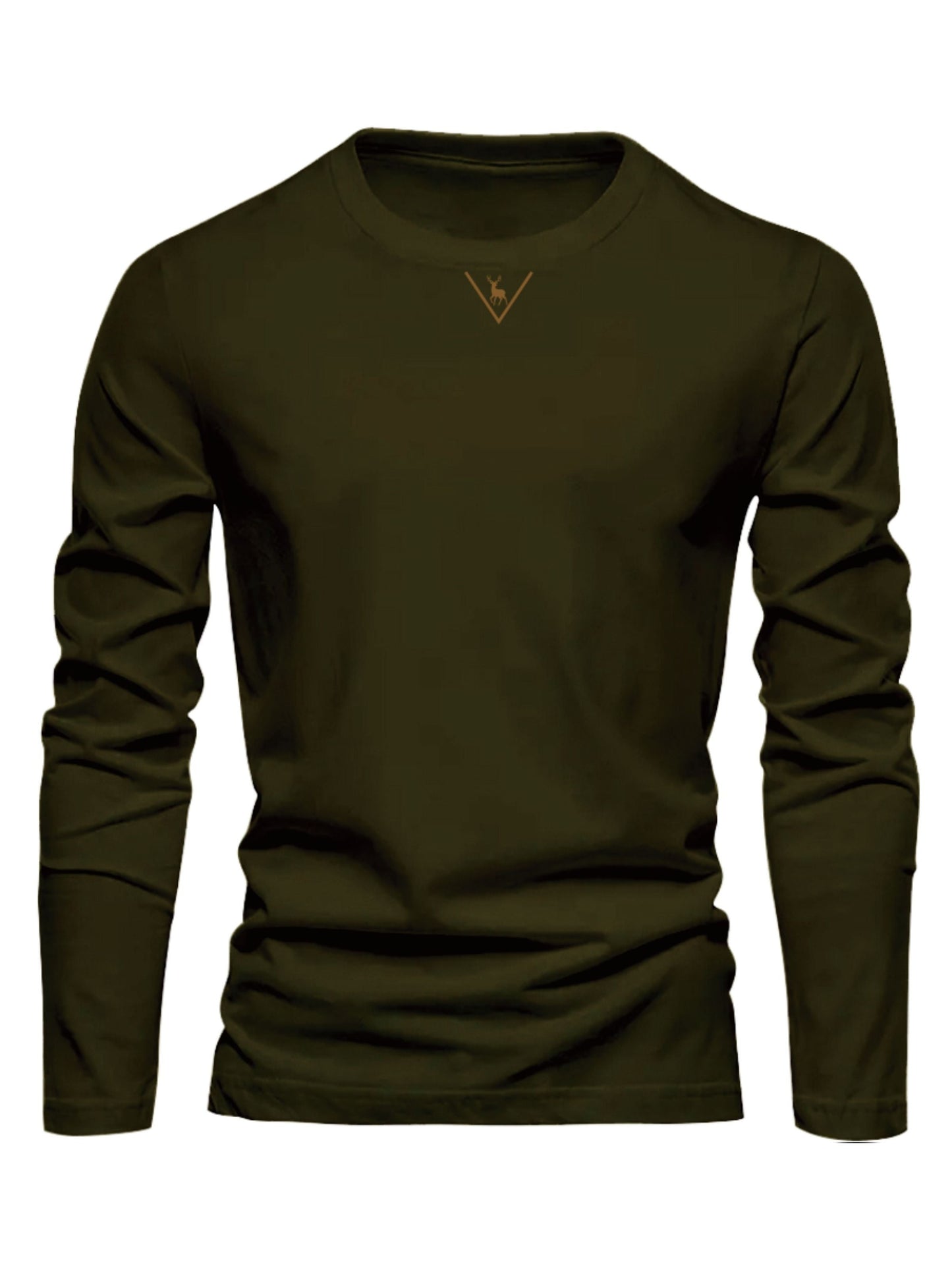 Herren Langarmshirt Rundhals mit Hirsch-Logo, Freizeit T-Shirt