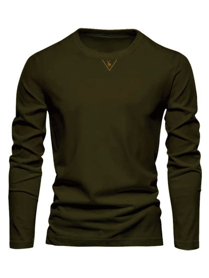 Herren Langarmshirt Rundhals mit Hirsch-Logo, Freizeit T-Shirt