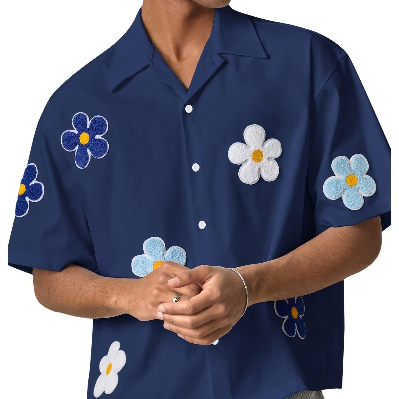Herren Freizeithemd mit Blumenstickerei und modernem Schnitt