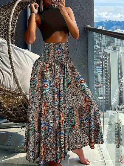 Damen Maxirock mit tropischem Print – Eleganter Boho-Stil für Sommer und Urlaub