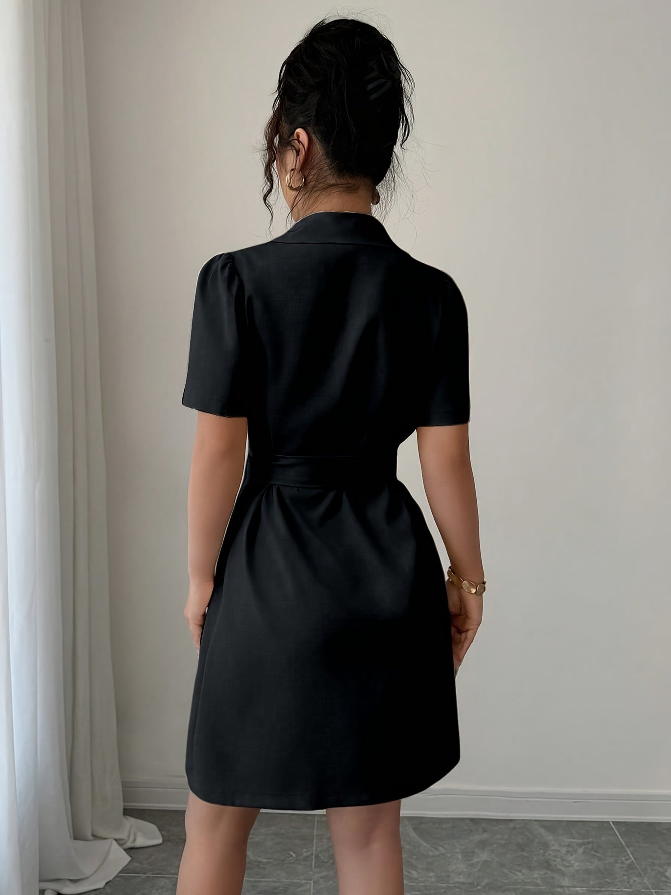 Damen Elegantes Blazer-Kleid mit Gürtel und Kurzarm – Business & Anlass