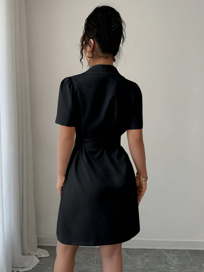 Damen Elegantes Blazer-Kleid mit Gürtel und Kurzarm – Business & Anlass