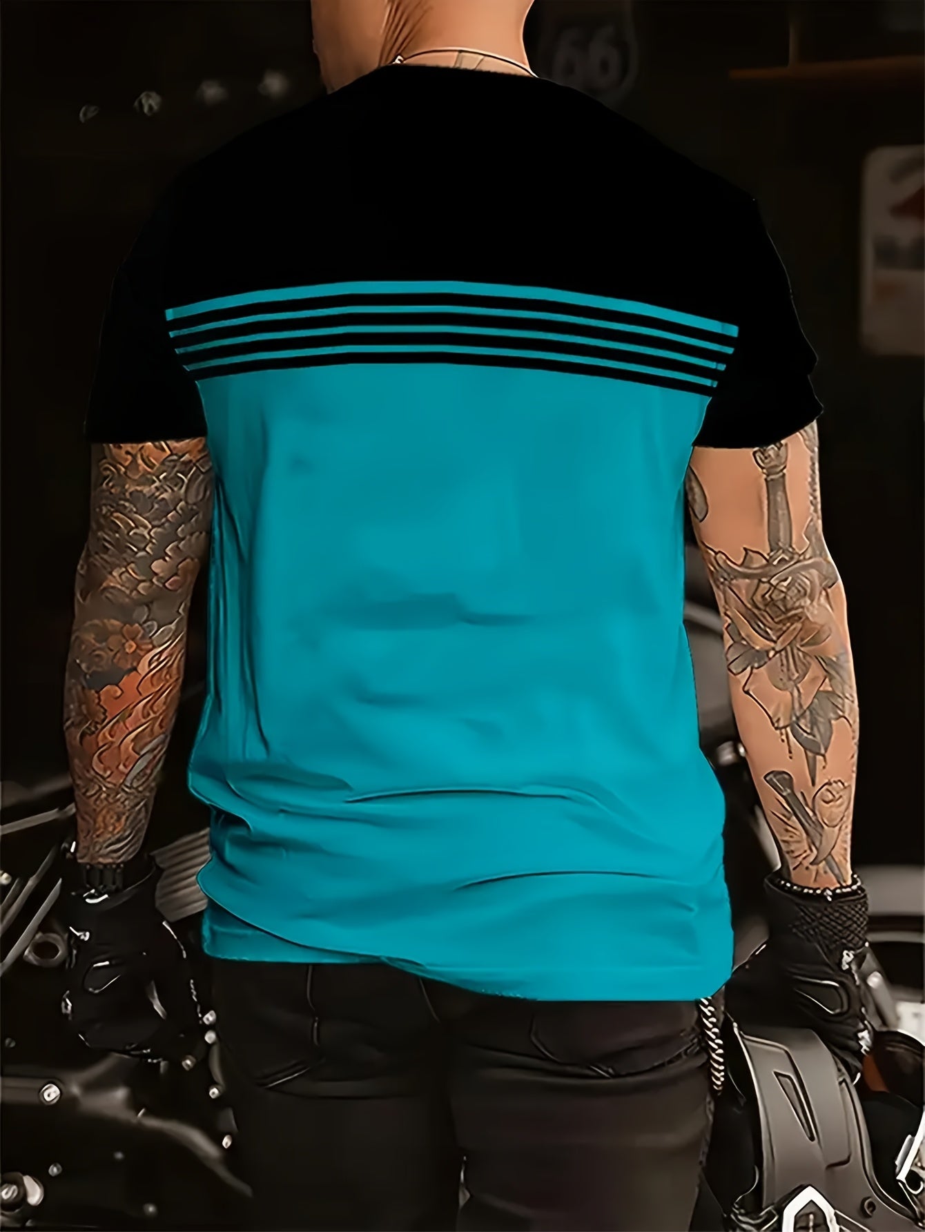 Herren T-Shirt im Biker-Stil mit Streifen – Lässiges Freizeitshirt für Motorradfans