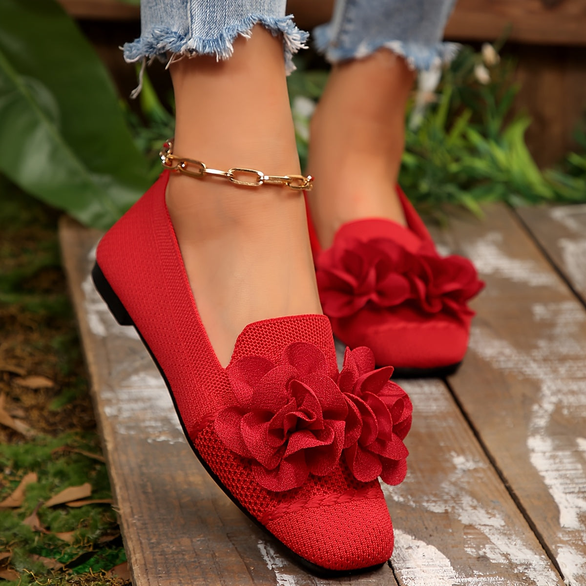 Damen Slip-On Ballerinas mit floraler Applikation – Stilvolle Freizeitschuhe für den Alltag
