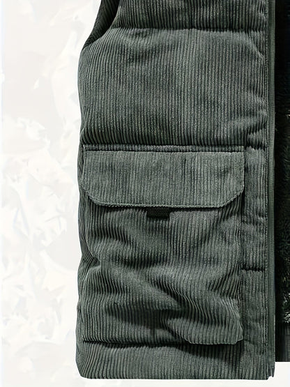 Cord Steppweste Herren gefüttert Reißverschluss Stehkragen Taschen