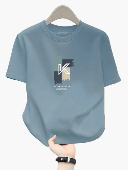 Herren T-Shirt mit modernem K-Grafikdruck, lässige Streetwear, Rundhals, Kurzarm