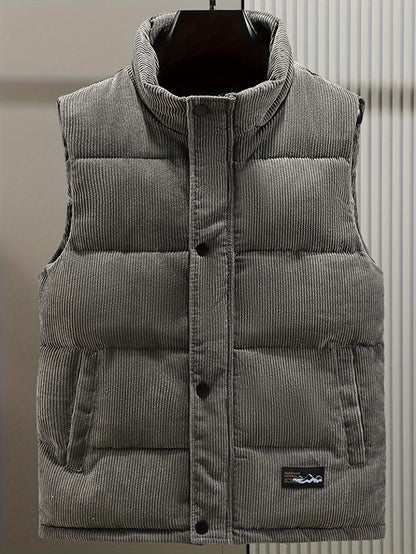 Unisex Steppweste Corduroy mit Stehkragen und Druckknöpfen