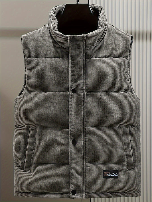 Unisex Steppweste Corduroy mit Stehkragen und Druckknöpfen