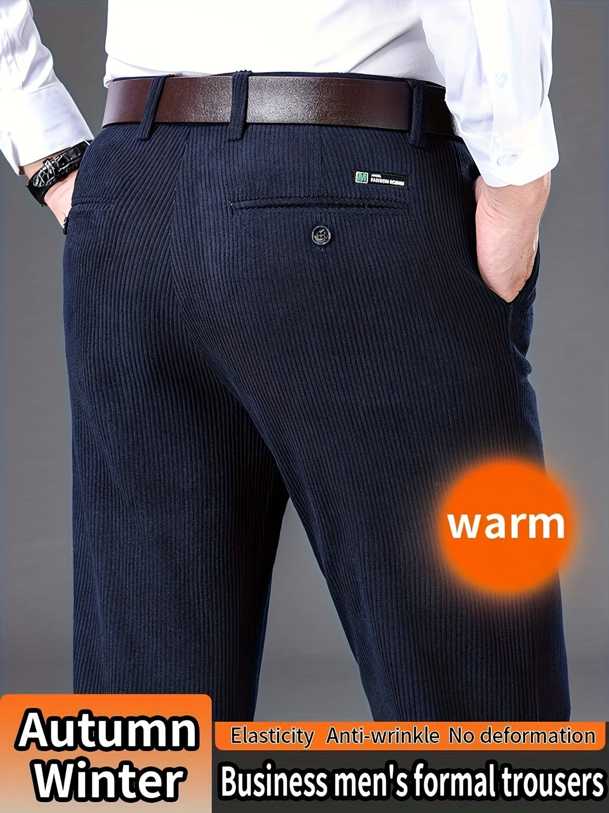 Herren Kordhose, gerade geschnitten, warm, Business Anzughose