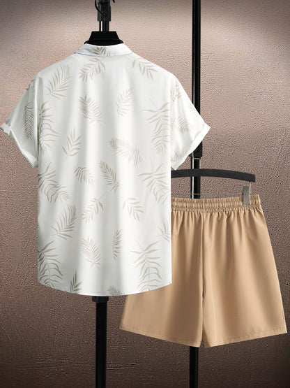 Herren Sommer Freizeit Set – Tropisches Kurzarmhemd mit T-Shirt und Shorts, Ideal für Urlaub & Alltag