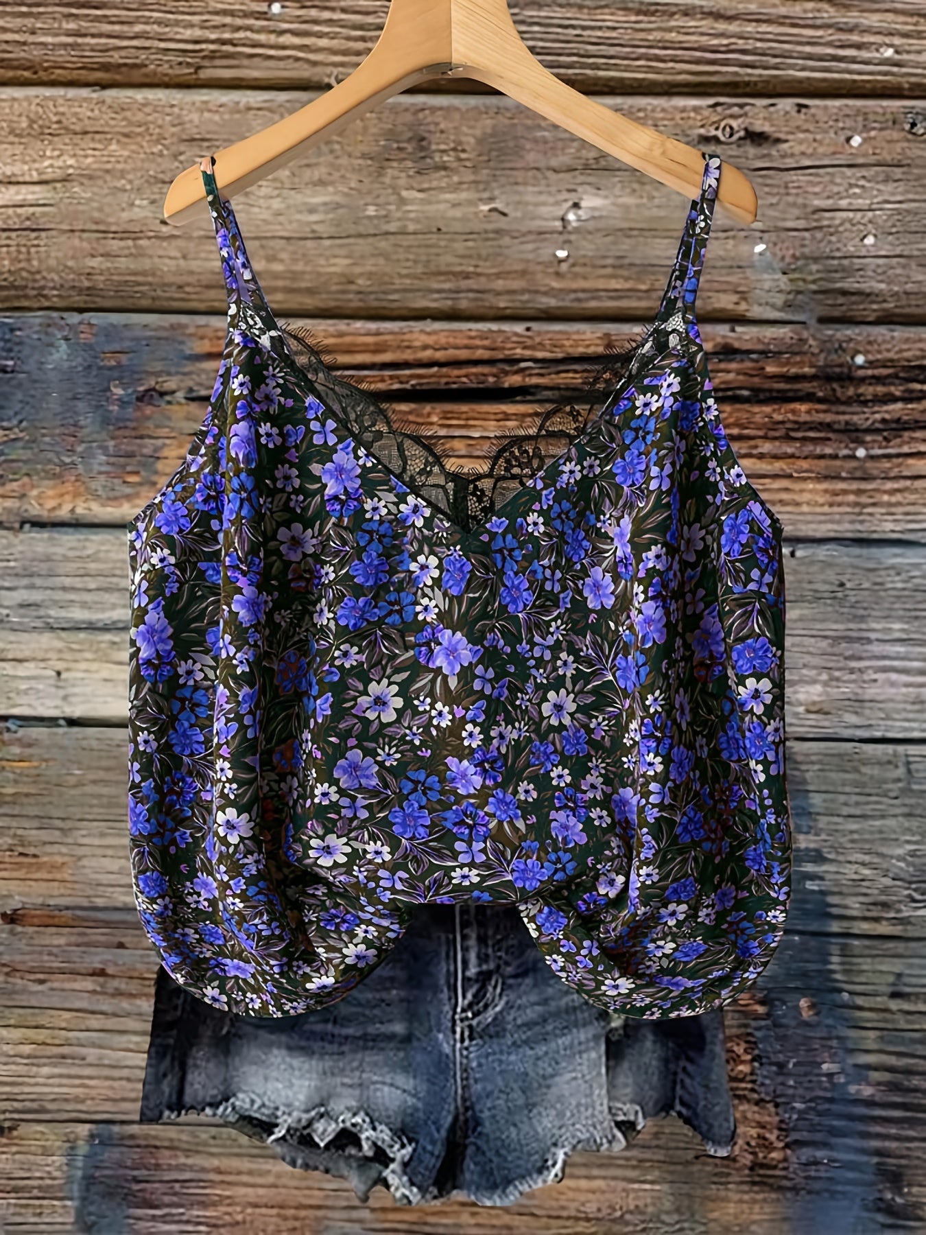 Damen Blusentop mit Blumenmuster und Spitzenbesatz – Lässiger Sommer-Style