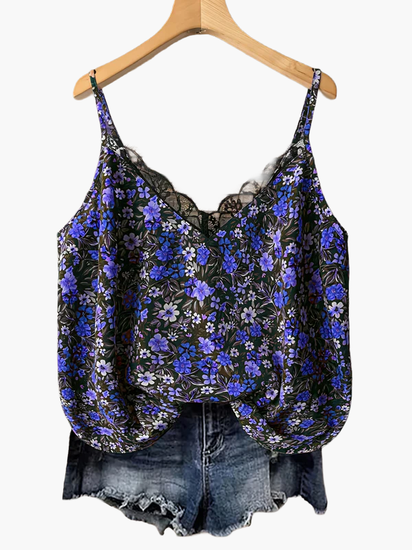 Damen Blusentop mit Blumenmuster und Spitzenbesatz – Lässiger Sommer-Style