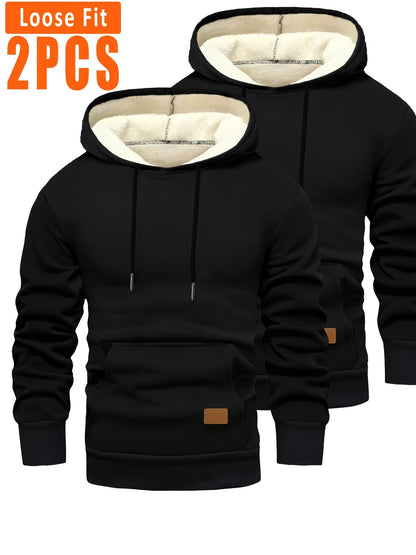 Loose Fit Hoodie Set 2er-Pack mit Fleecefutter, Kapuze und Kängurutasche