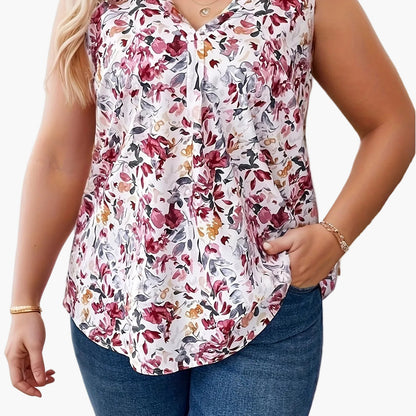 Damen Ärmellose Bluse mit Blumenmuster und V-Ausschnitt – Eleganter Sommer-Style für Alltag und Freizeit
