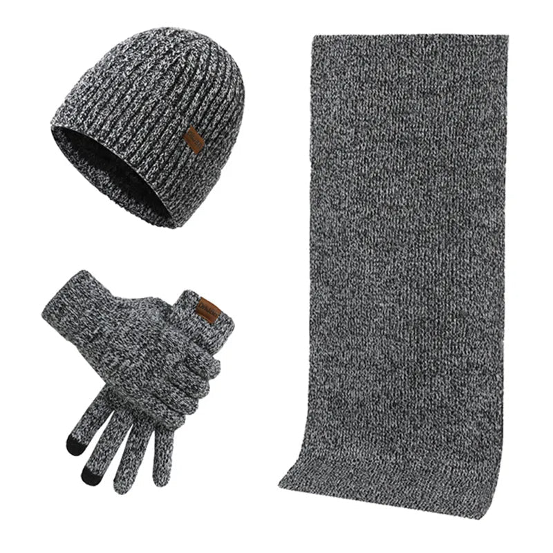Geripptes Strickmützen-Set für Herren mit Schal und Handschuhen