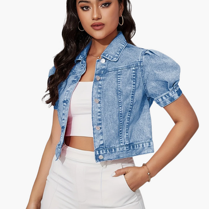 Damen Kurzarm Jeansjacke im eleganten Cropped-Design – Trendige Freizeitjacke