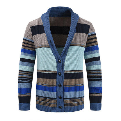 Herren Strickjacke gestreift mit Schalkragen und Knöpfen