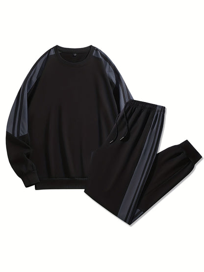 Herren Trainingsanzug Freizeit Sport Set – Bequemes Sweatshirt und Jogginghose im modernen Streifen-Design