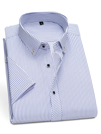 Herren Kurzarm Business-Hemd mit feinem Streifenmuster und modernem Kragen – Eleganter Look für Büro und Freizeit