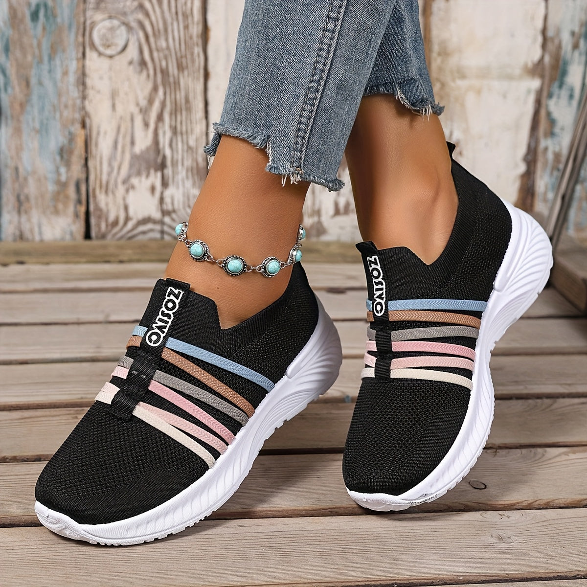 Damen Slip-On Freizeitschuhe mit Streifen – Bequeme Alltagssneaker für Freizeit & Spaziergänge