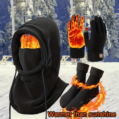 Winter Set Balaclava Handschuhe Socken Fleece Schwarz Unisex