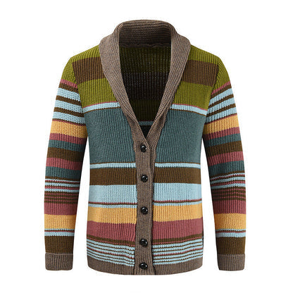 Herren Strickjacke gestreift mit Schalkragen und Knöpfen