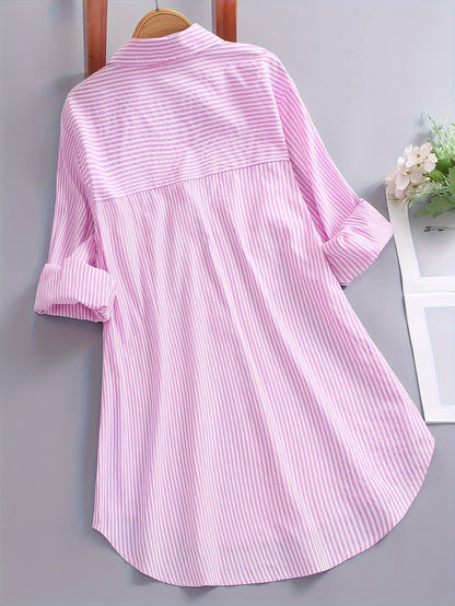 Damen Business Freizeithemd mit Streifenmuster – Elegantes Oversize Blusenshirt für Büro & Alltag
