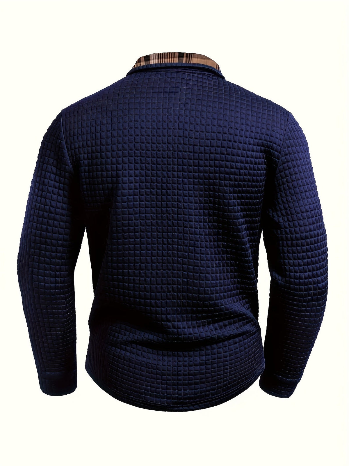Herren Langarmshirt Waffelstruktur Karierter Kragen Grün