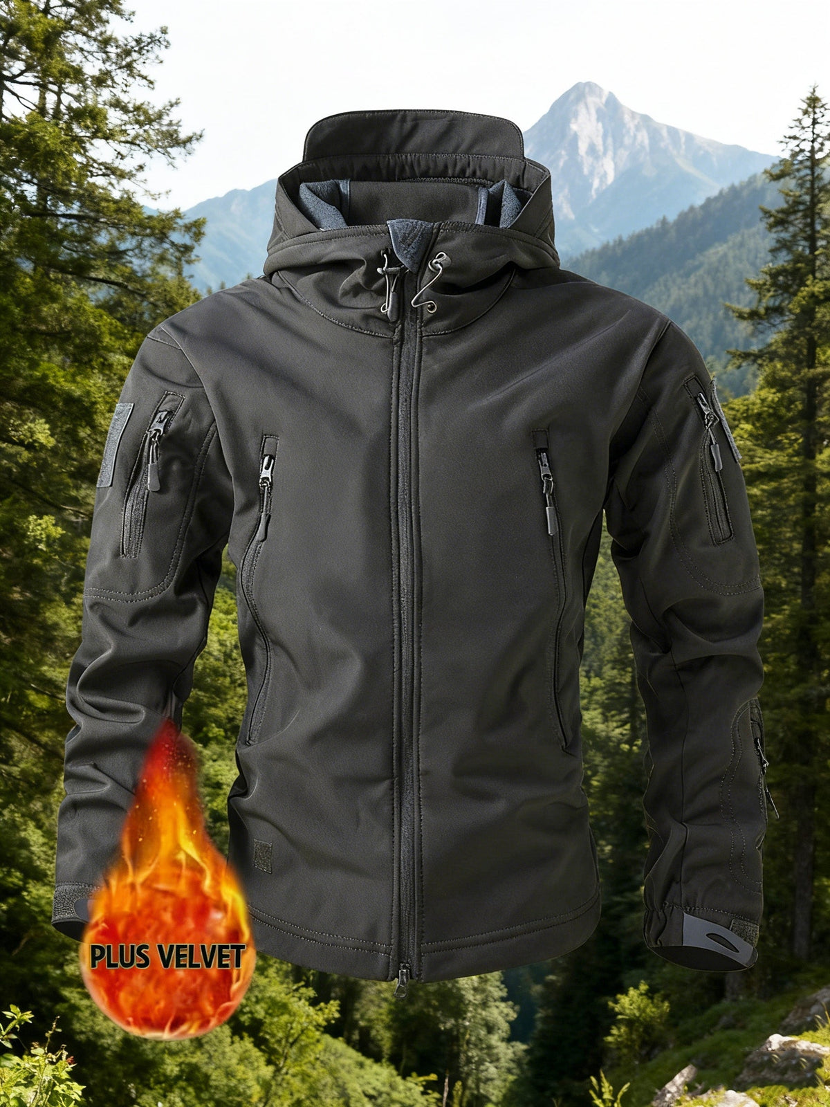 Herren Outdoor Jacke mit Kapuze Softshell Winterjacke Mehrere Taschen