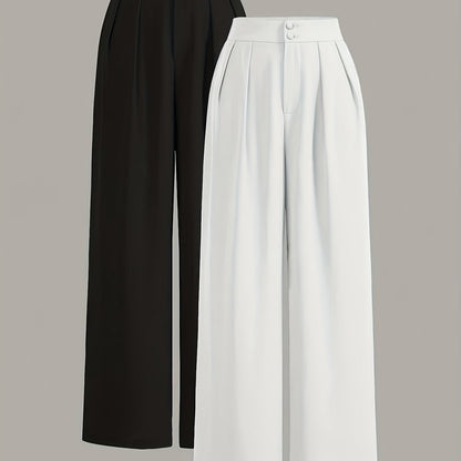Damen Weite High-Waist Anzughose Elegant mit Bügelfalten Business & Freizeit