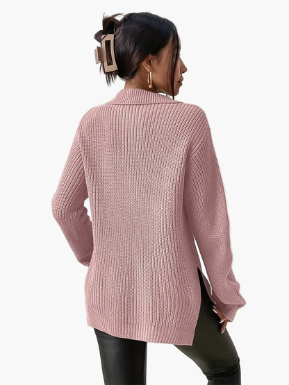 Damen Strickpullover mit Zipper und hohem Kragen – Modischer Herbst/Winter Sweater für Alltag und Freizeit