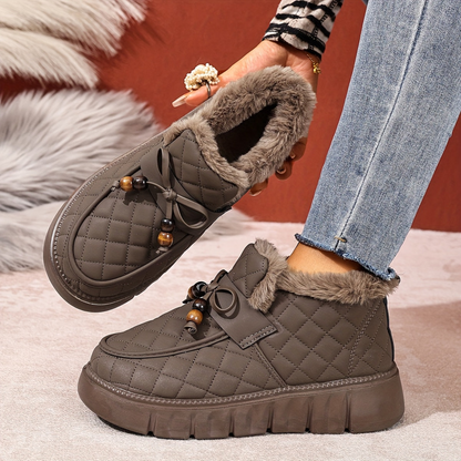Damen Winter Stiefeletten gesteppt mit Kunstfellfutter & dicker Sohle Schwarz