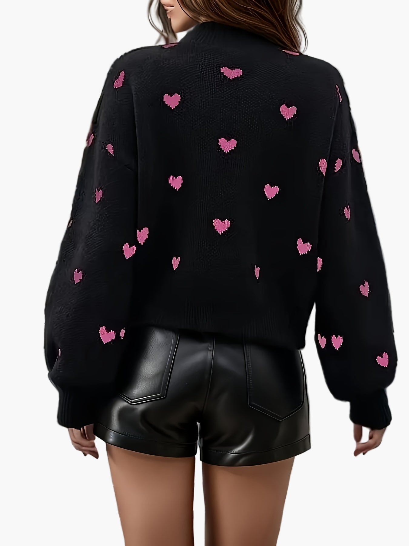 Damen Pullover mit Herzmuster – Eleganter Strickpullover für Freizeit und Alltag