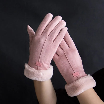 Winterhandschuhe mit Plüschfutter und Pelzbesatz, weich
