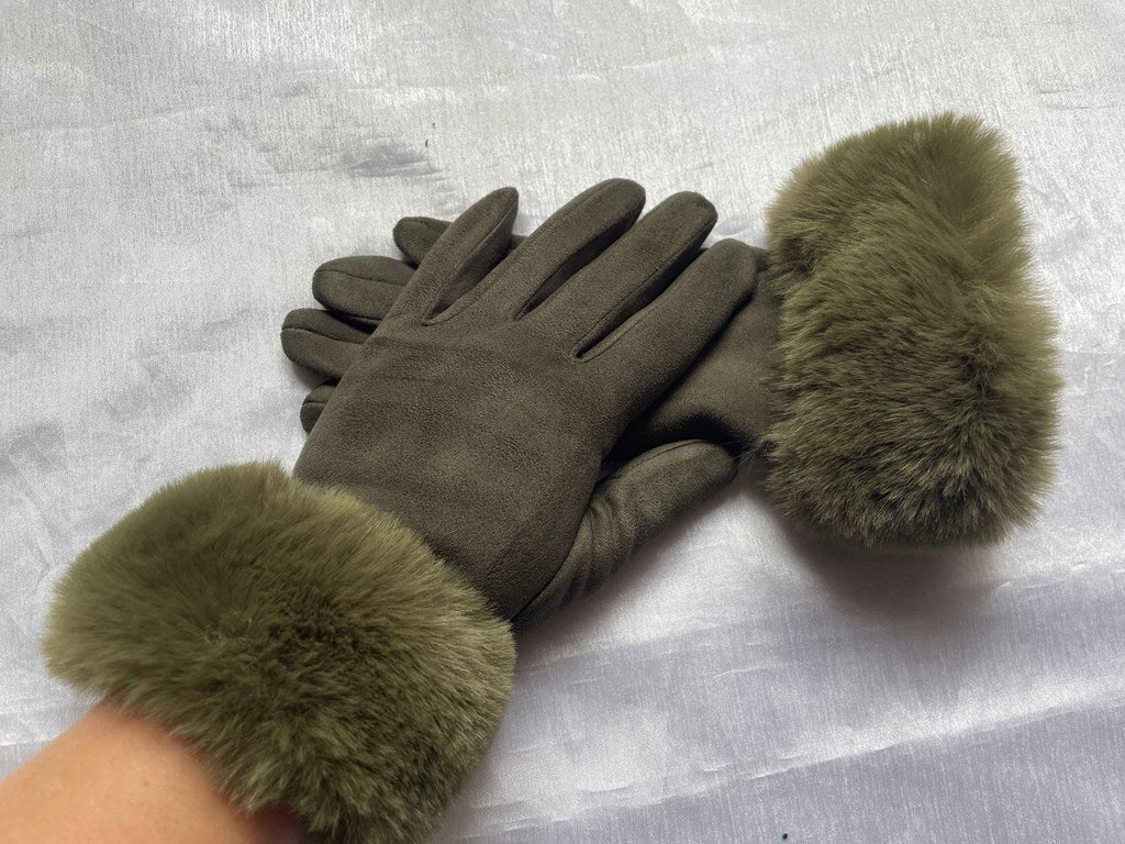 Damen Handschuhe mit Kunstfellbesatz, weich gefüttert, Rosa