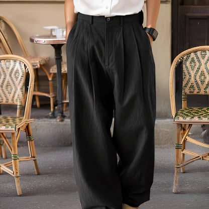 Herren Weit Geschnittene Anzughose mit Bundfalten – Moderner Vintage-Look für Freizeit und Büro