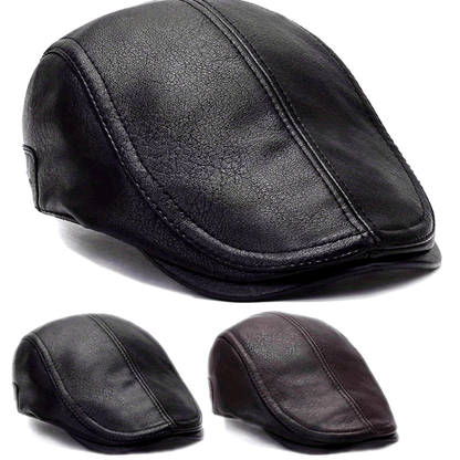 Schiebermütze Flat Cap aus lederähnlichem Material in Schwarz oder Braun
